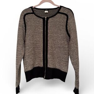 J. Crew Wool & Cashmere Blend Black and Cream Cardigan with Double Zipper